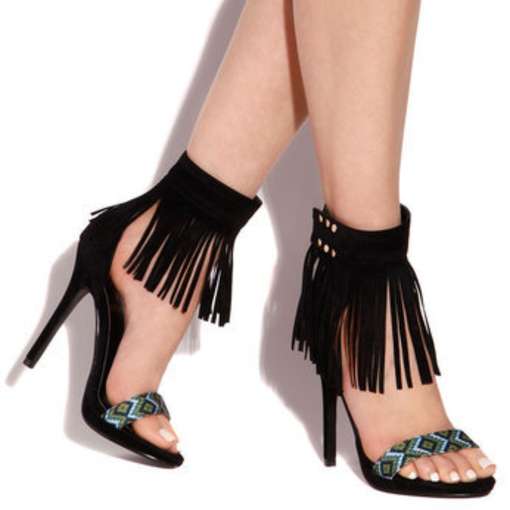 Elsie Black Fringe Ankle Heels